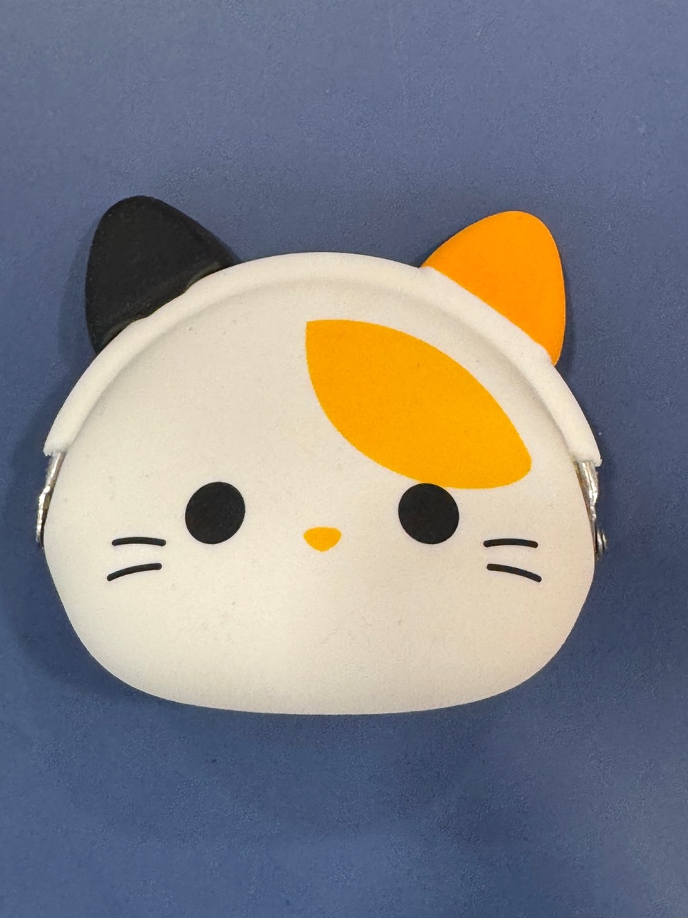 Silicone Cat Coin Purse - White with Orange & Black Ears